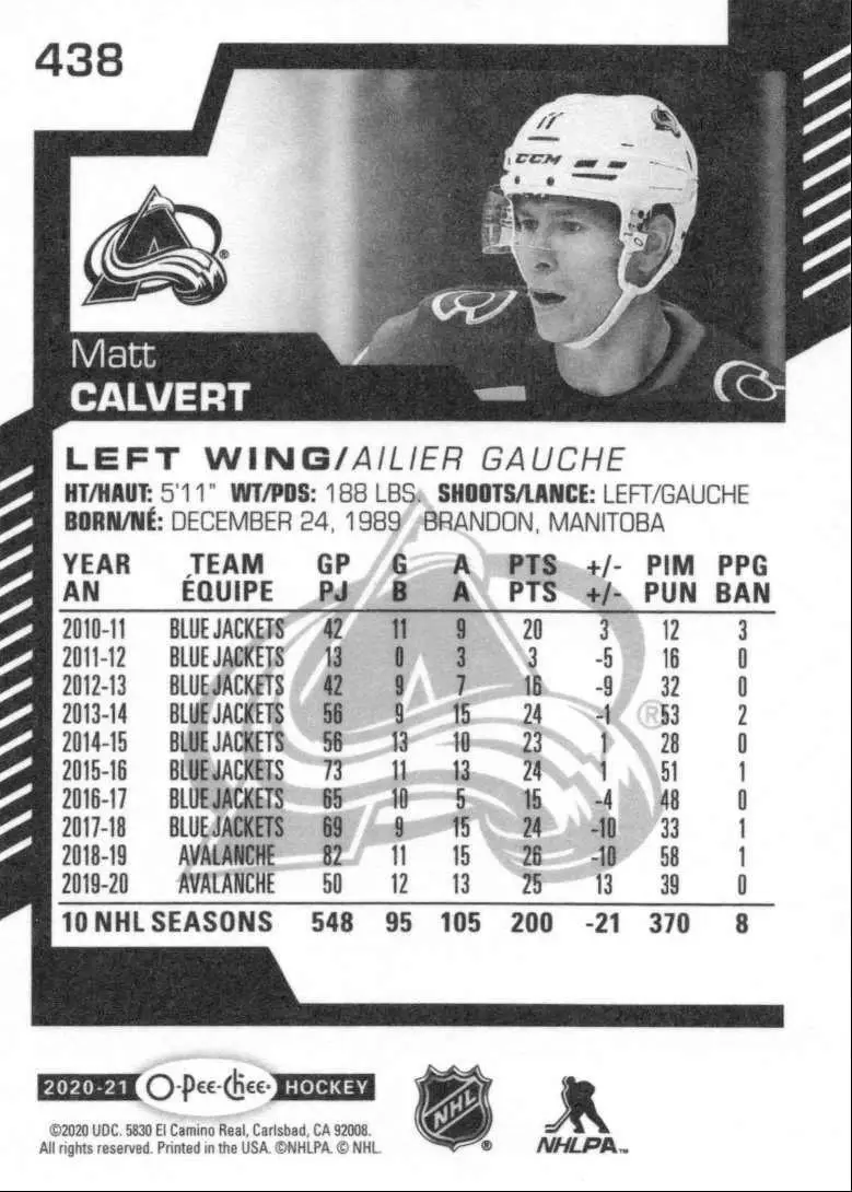 2020-21 O-Pee-Chee #438 Matt Calvert 1