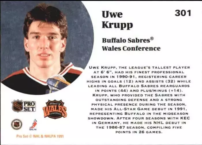 1991-92 Pro Set #301 Uwe Krupp AS 1