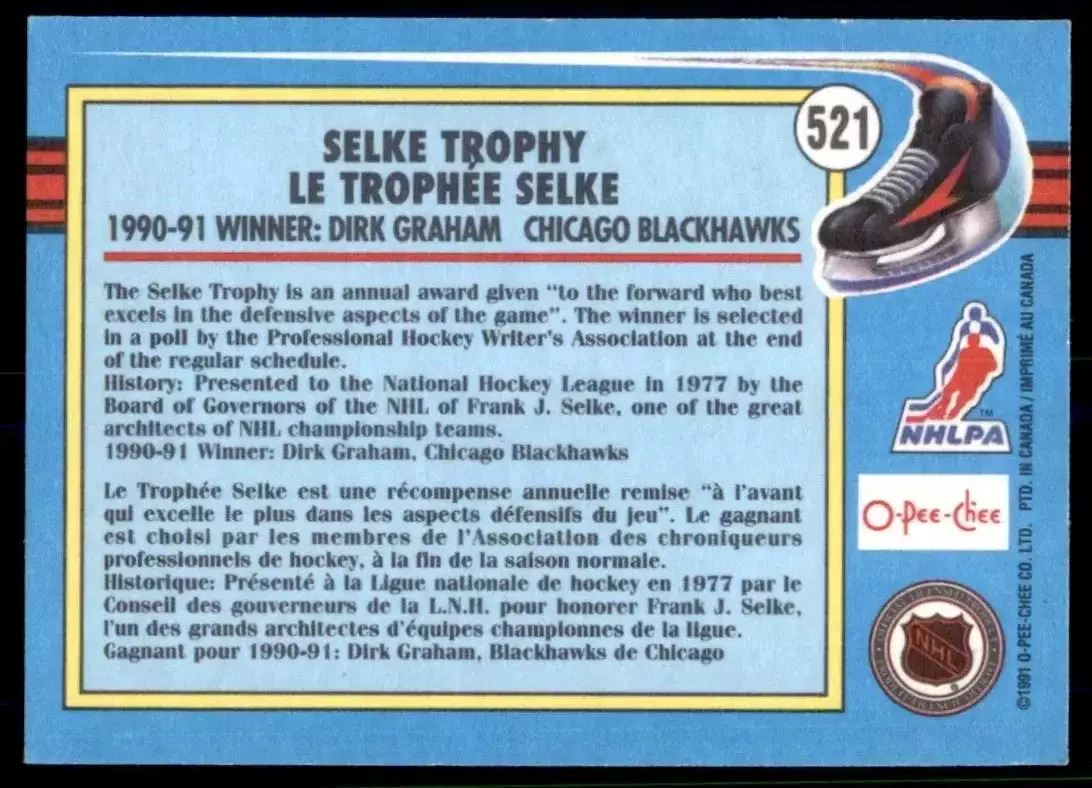 1991-92 O-Pee-Chee #521 Dirk Graham Selke 1