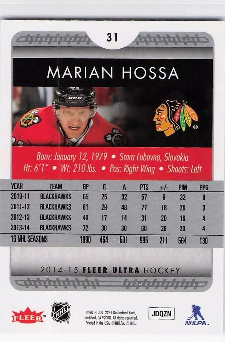 2014-15 Ultra #31 Marian Hossa 1