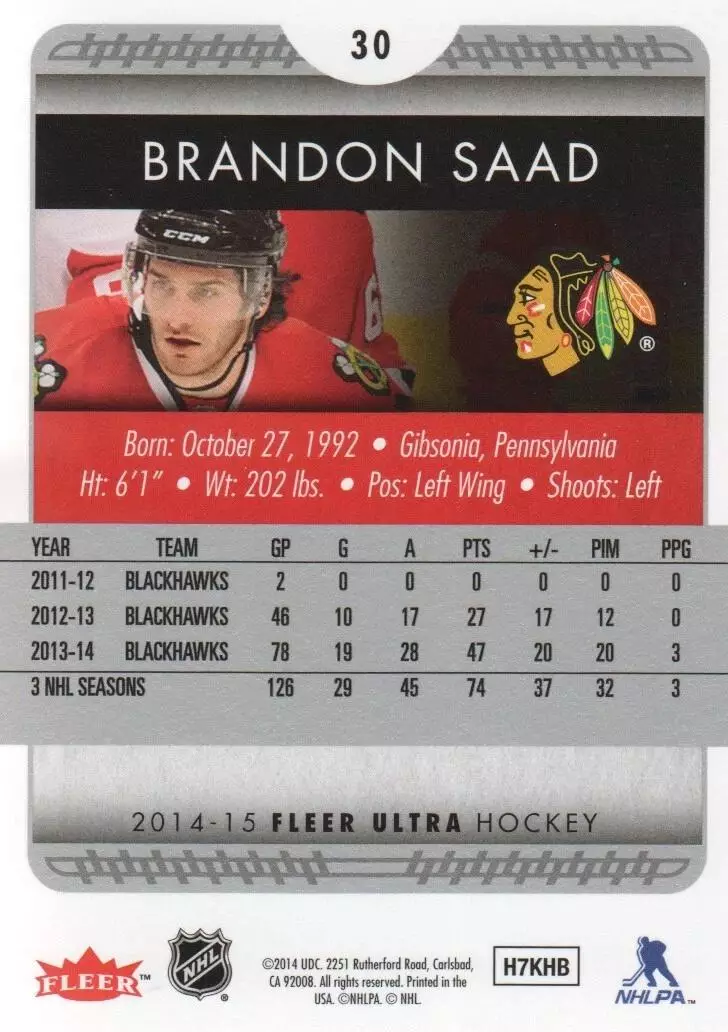 2014-15 Ultra #30 Brandon Saad 1