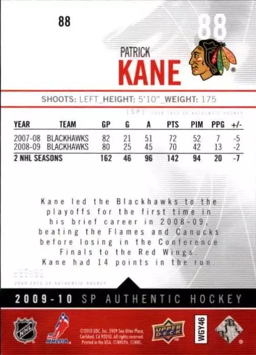 2009-10 SP Authentic #88 Patrick Kane 1