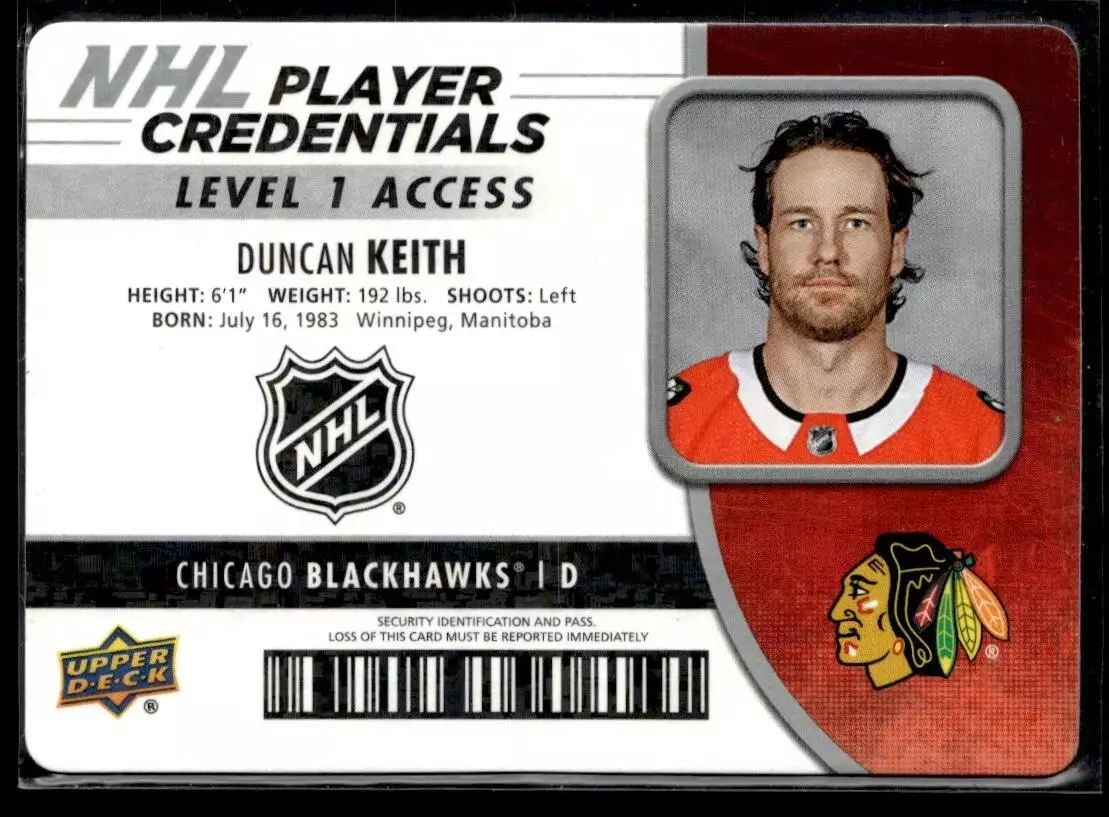 2018-19 Upper Deck MVP NHL Player Credentials Level 1 Access #NHLDK Duncan Keit