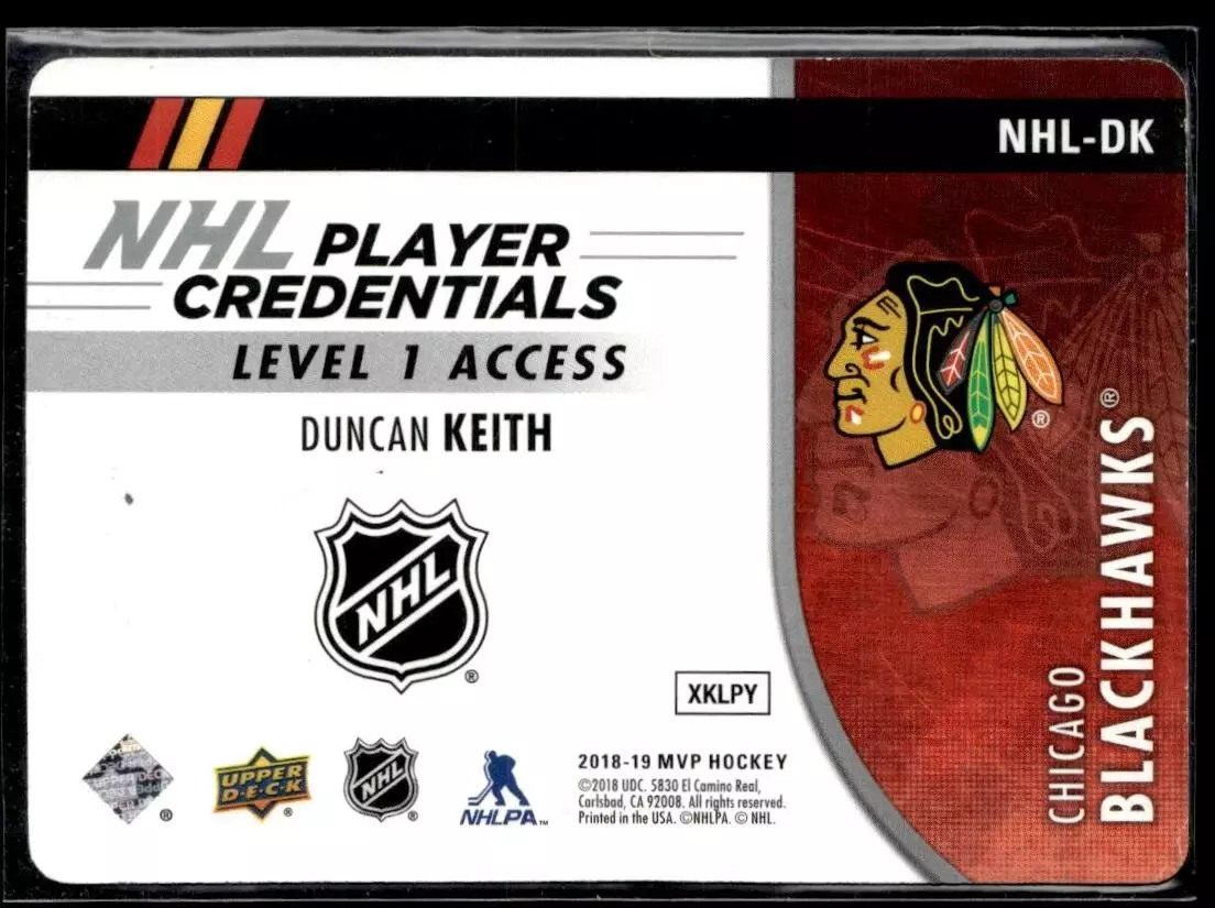 2018-19 Upper Deck MVP NHL Player Credentials Level 1 Access #NHLDK Duncan Keit 1