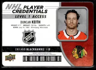 2018-19 Upper Deck MVP NHL Player Credentials Level 1 Access #NHLDK Duncan Keit