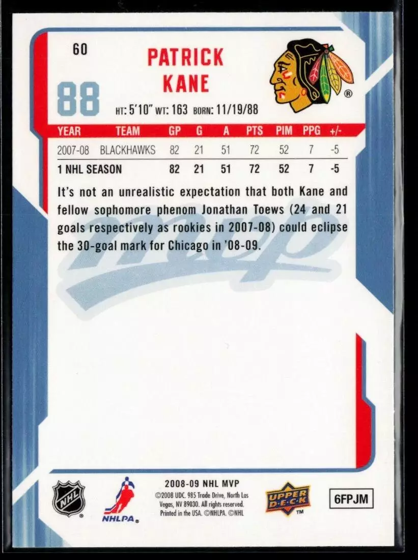 2008-09 Upper Deck MVP #60 Patrick Kane 1