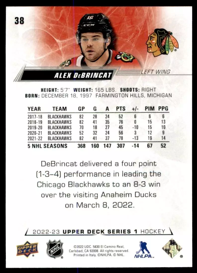 2022-23 Upper Deck #38 Alex DeBrincat 1