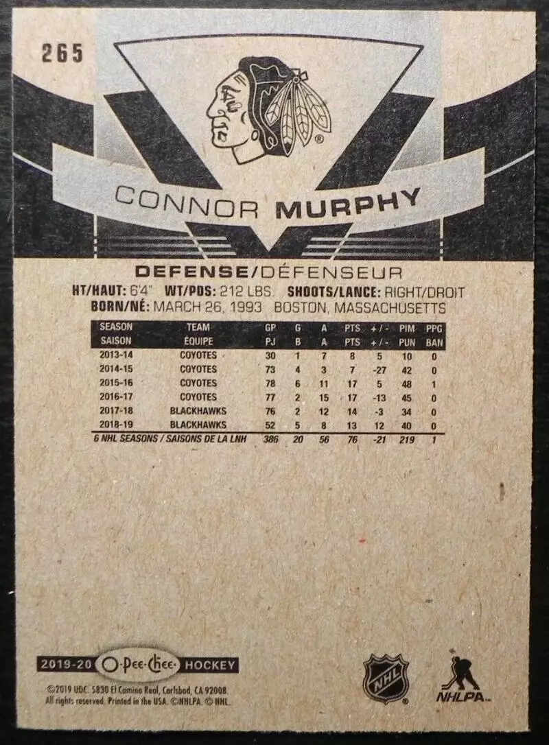 2019-20 O-Pee-Chee #265 Connor Murphy 1