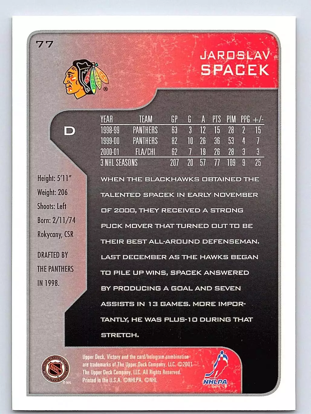 2001-02 Upper Deck Victory #77 Jaroslav Spacek 1