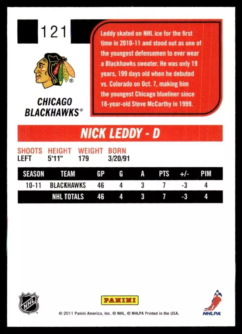 2011-12 Score #121 Nick Leddy 1