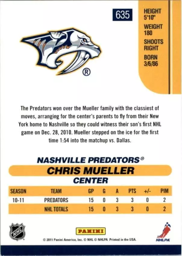2010-11 Score #635 Chris Mueller RC 1