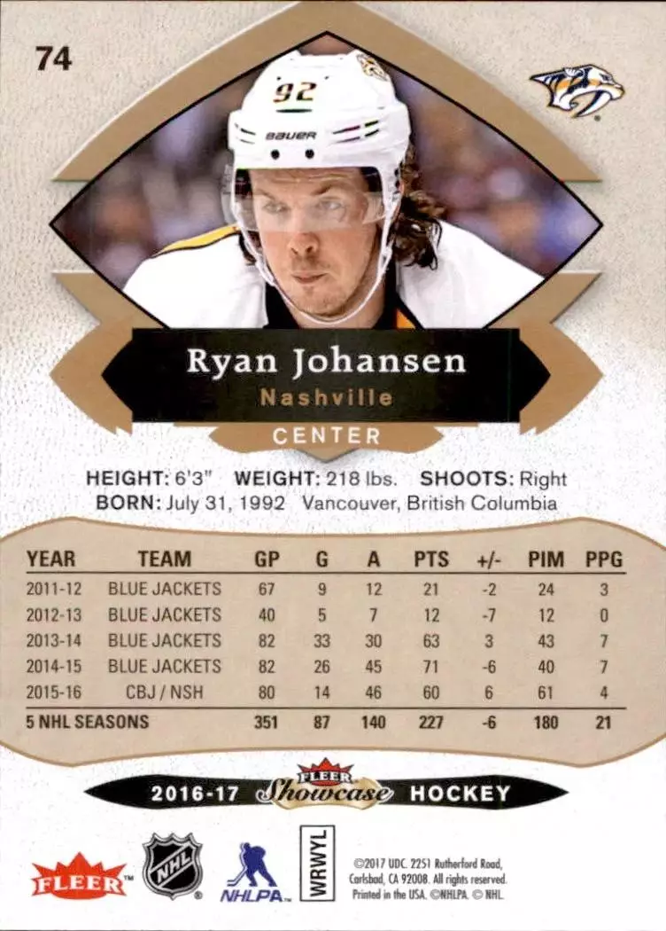 2016-17 Fleer Showcase #74 Ryan Johansen 1