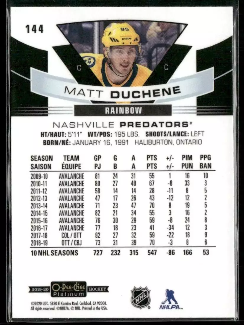 2019-20 O-Pee-Chee Platinum Rainbow #144 Matt Duchene 1