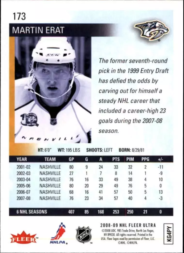 2008-09 Ultra Gold Medallion #173 Martin Erat 1