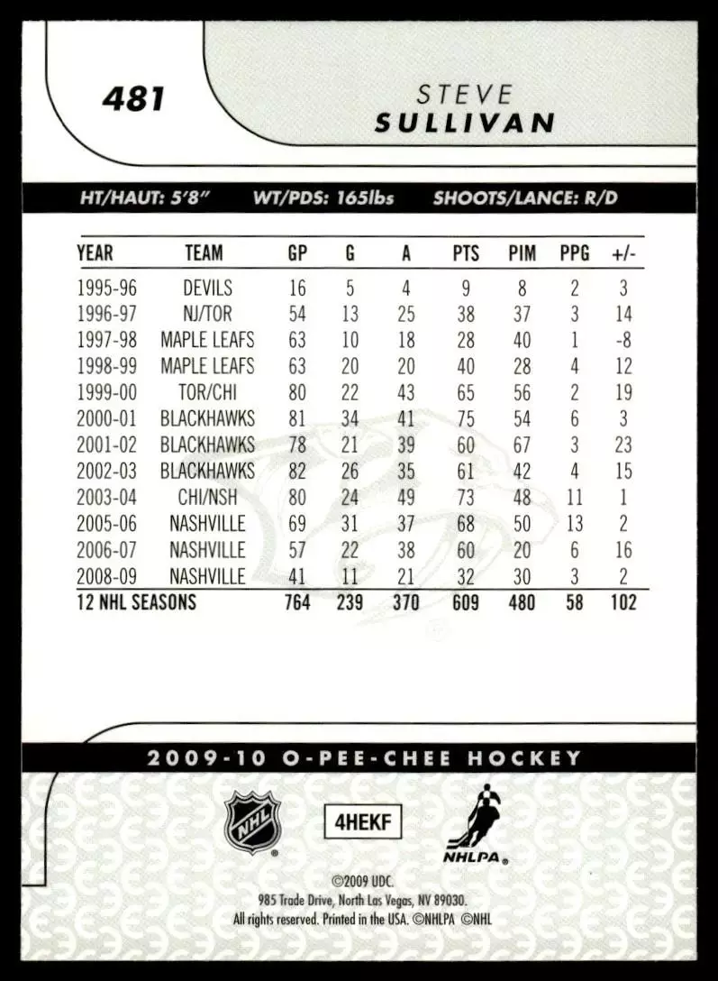 2009-10 O-Pee-Chee Rainbow #481 Steve Sullivan 1