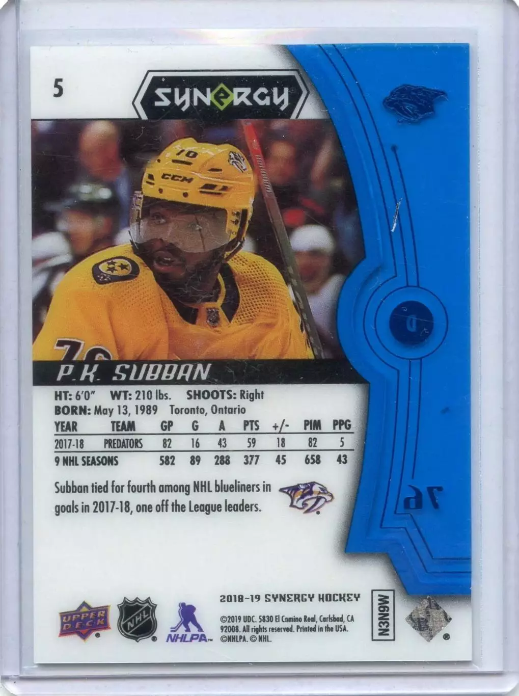 2018-19 Synergy Blue #5 P.K. Subban 1