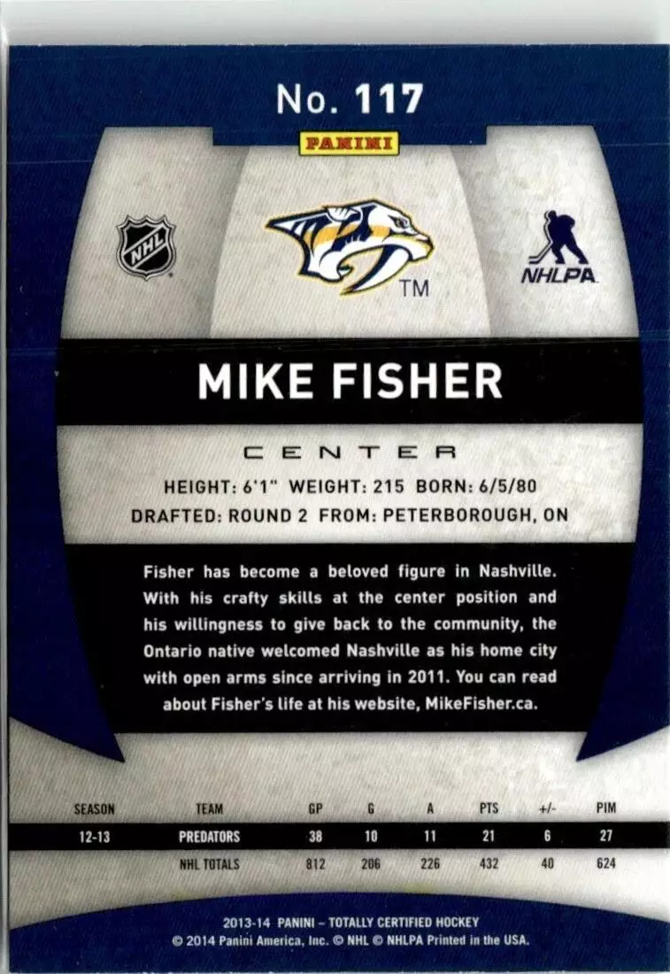 2013-14 Totally Certified #117 Mike Fisher 1