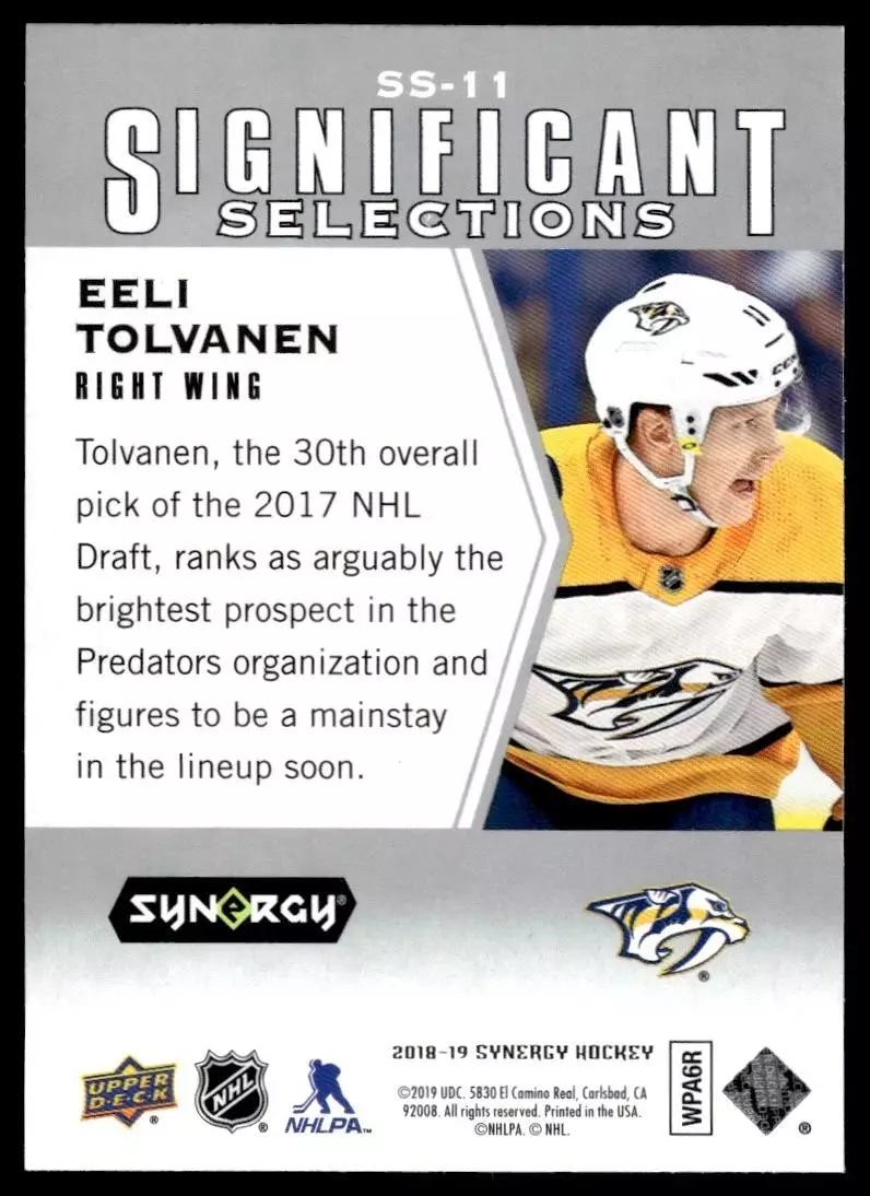 2018-19 Synergy Significant Selections #SS11 Eeli Tolvanen 1