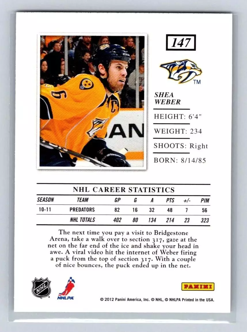 2011-12 Elite #147 Shea Weber 1