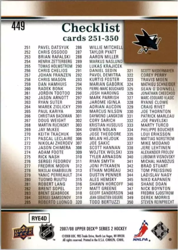 2007-08 Upper Deck #449 Joe Thornton 1