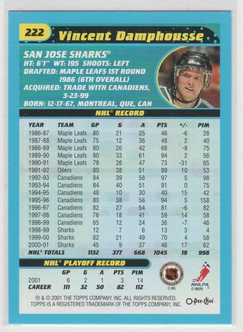2001-02 O-Pee-Chee #222 Vincent Damphousse 1