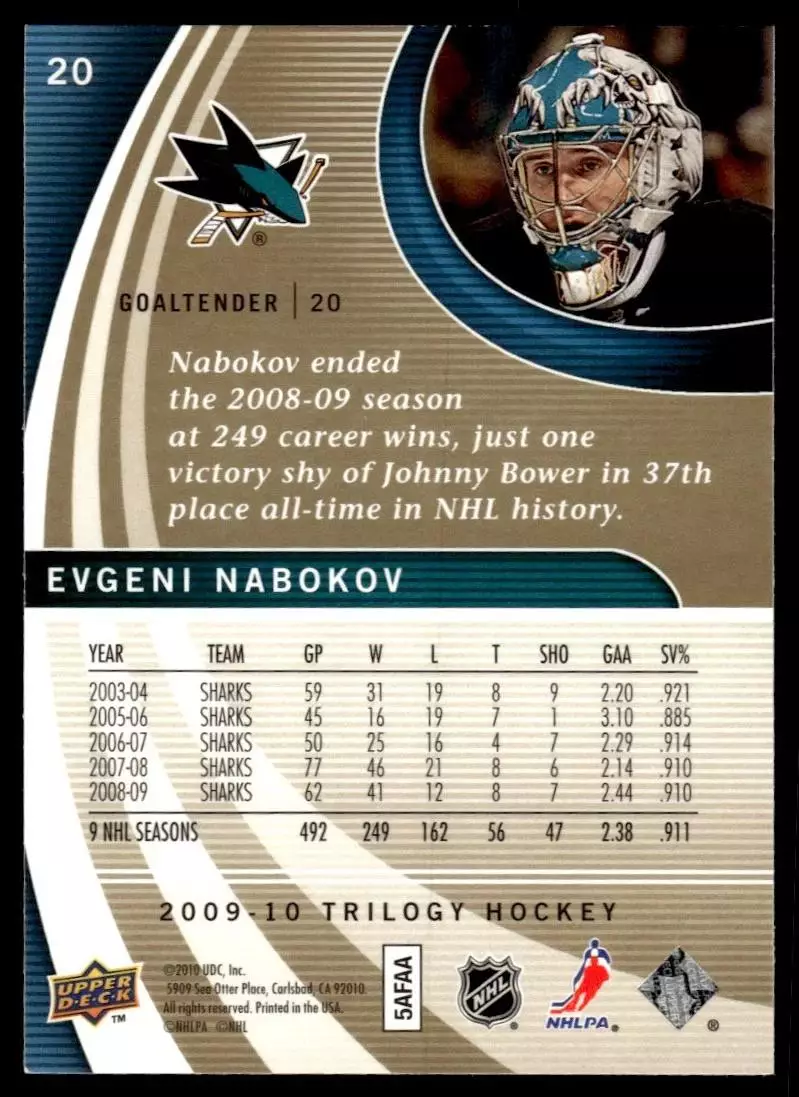 2009-10 Upper Deck Trilogy #20 Evgeni Nabokov 1