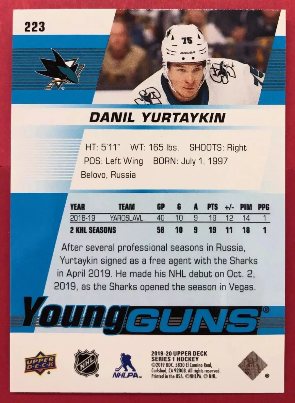 2019-20 Upper Deck #223 Danil Yurtaykin YG RC 1