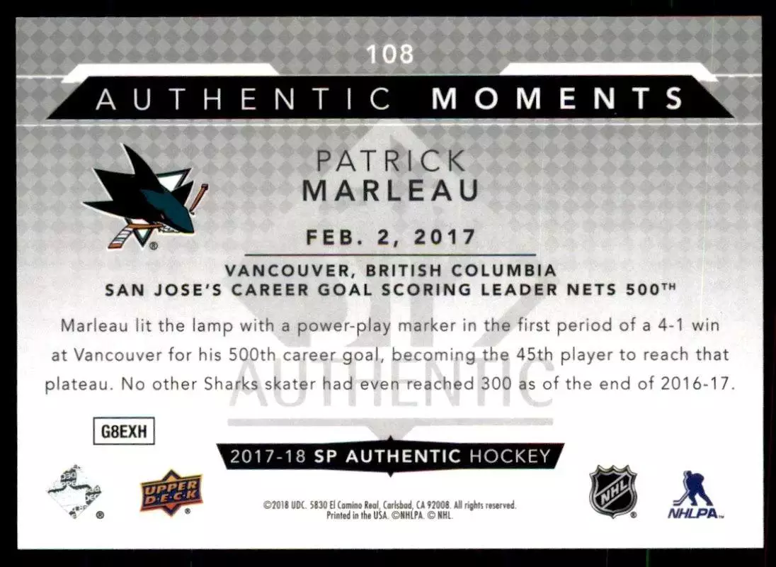 2017-18 SP Authentic #108 Patrick Marleau AM 1
