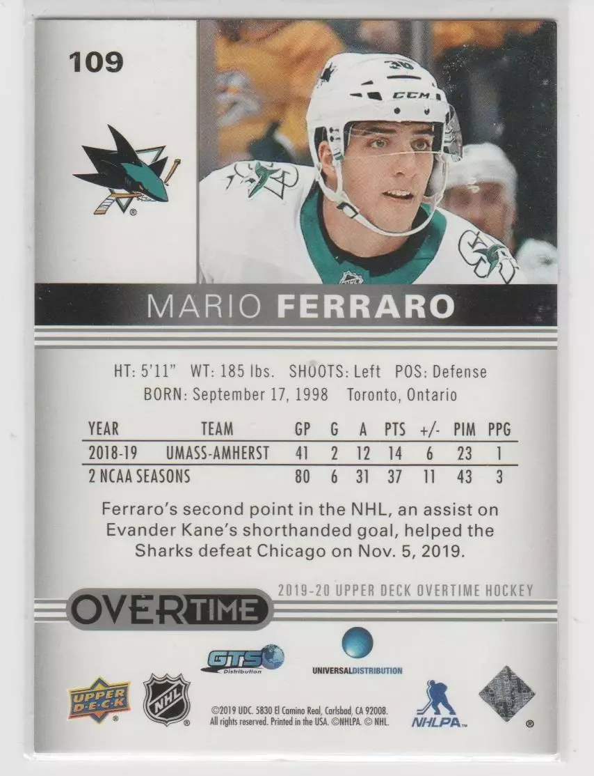 2019-20 Upper Deck Overtime #109 Mario Ferraro RC 1