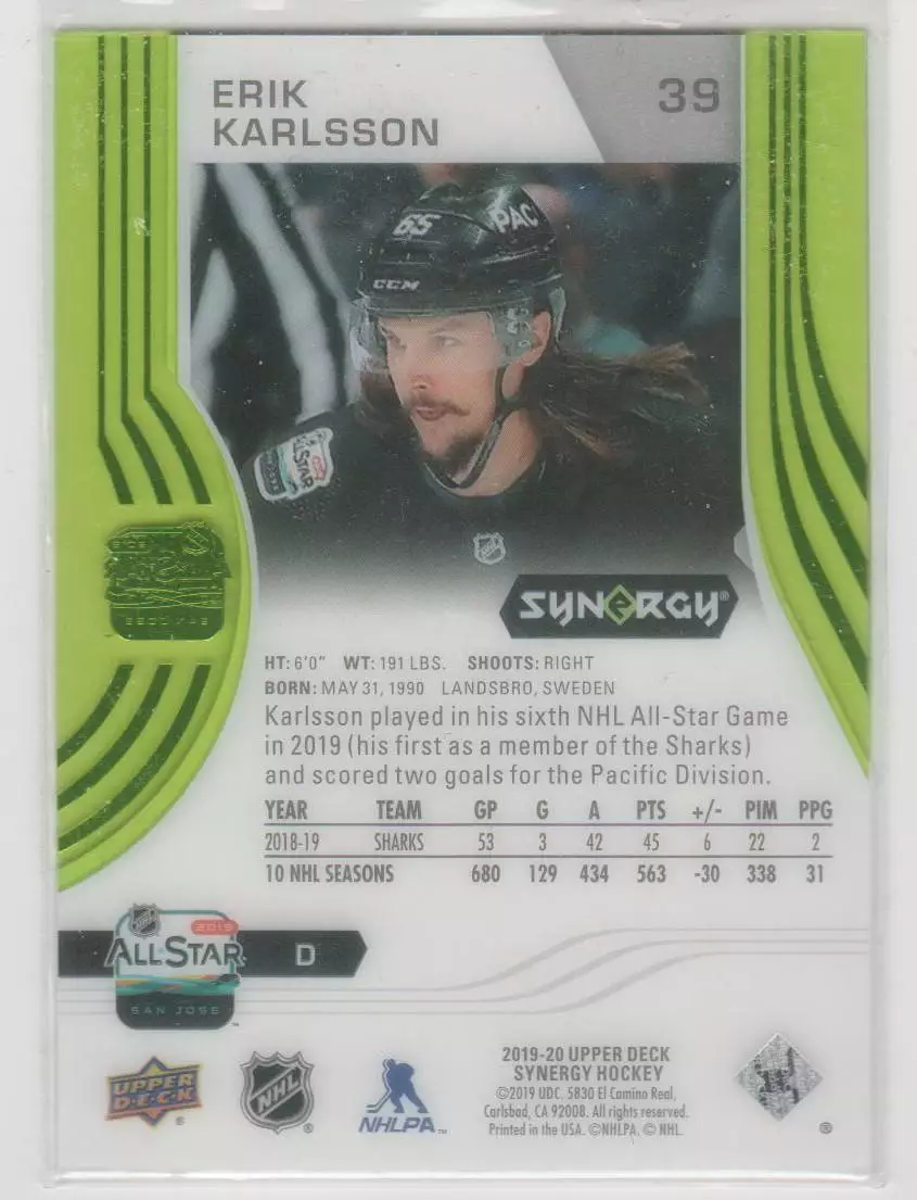 2019-20 Synergy Green #39 Erik Karlsson AS 1