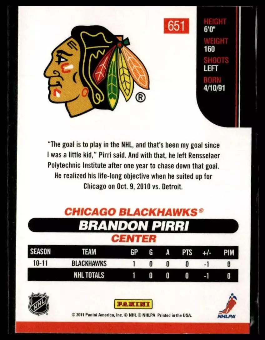 2010-11 Score #651 Brandon Pirri RC 1