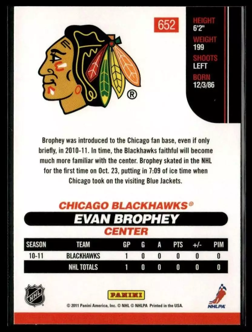 2010-11 Score #652 Evan Brophey RC 1