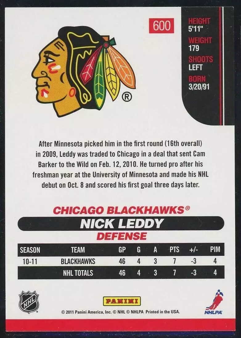 2010-11 Score #600 Nick Leddy RC 1