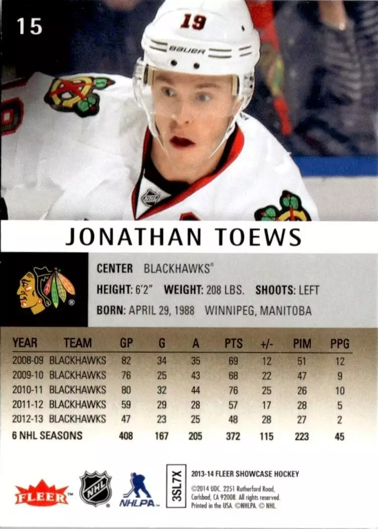 2013-14 Fleer Showcase #15 Jonathan Toews 1