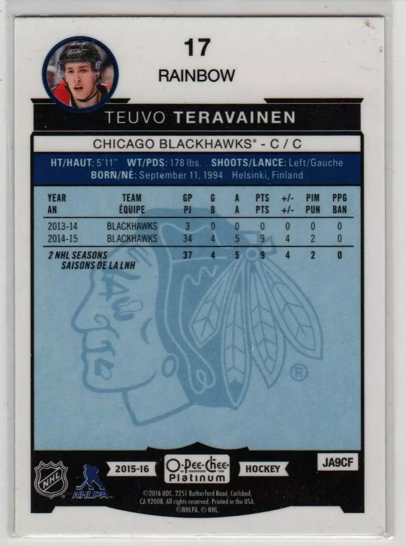 2015-16 O-Pee-Chee Platinum Rainbow #17 Teuvo Teravainen 1