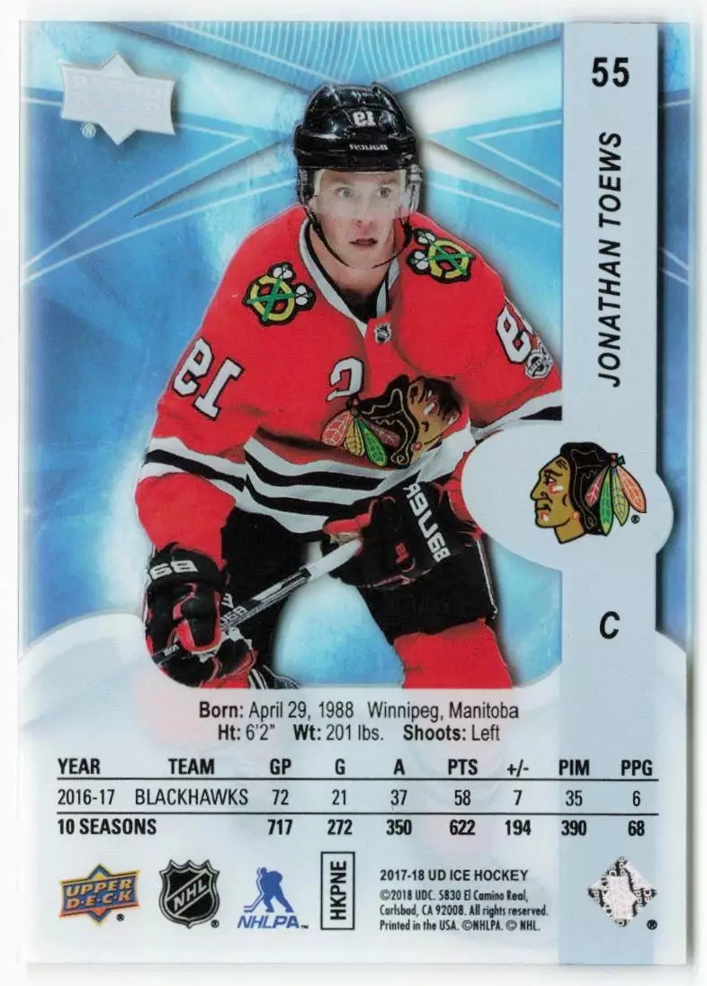 2017-18 Upper Deck Ice #55 Jonathan Toews 1