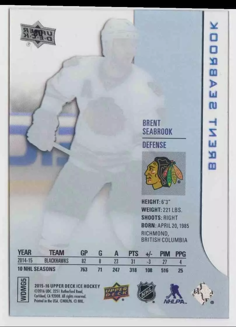 2015-16 Upper Deck Ice #80 Brent Seabrook 1