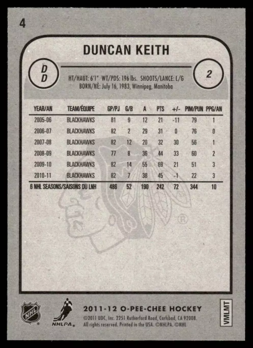 2011-12 O-Pee-Chee #4 Duncan Keith 1