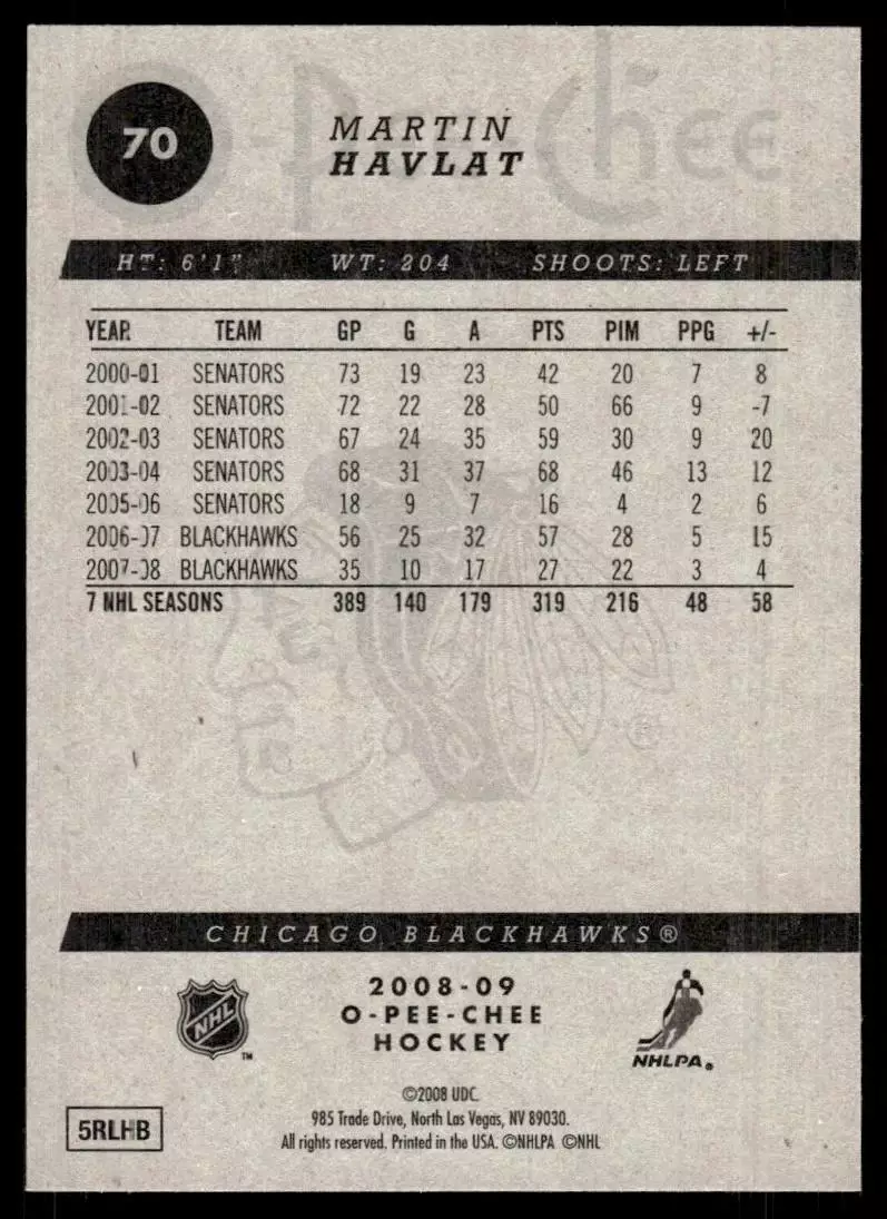 2008-09 O-Pee-Chee #70 Martin Havlat 1