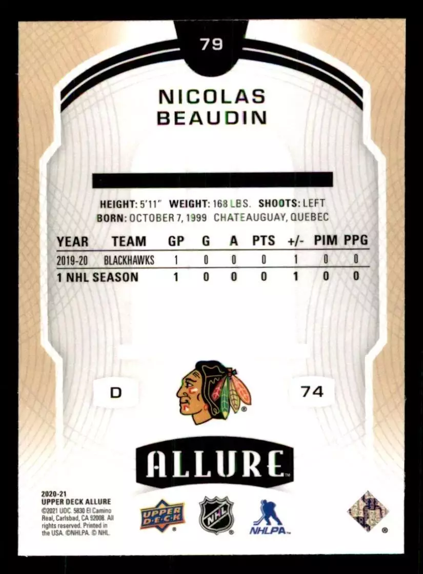 2020-21 Upper Deck Allure #79 Nicolas Beaudin RC 1