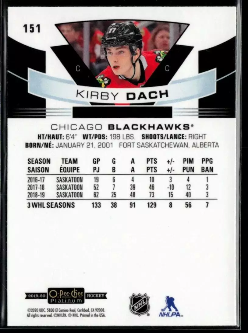 2019-20 O-Pee-Chee Platinum #151 Kirby Dach RC 1