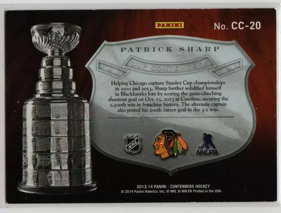 2013-14 Panini Contenders Cup Contenders #CC20 Patrick Sharp 123\499 1
