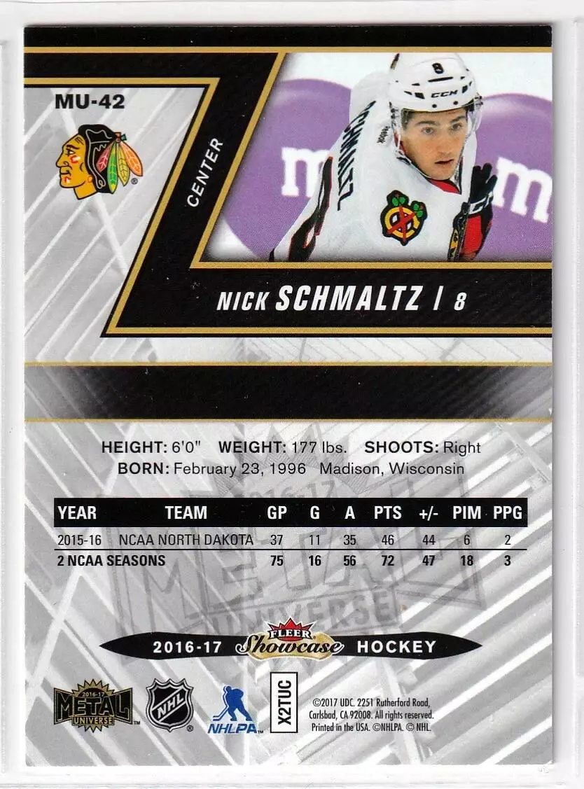 2016-17 Fleer Showcase Metal Universe #MU42 Nick Schmaltz 1
