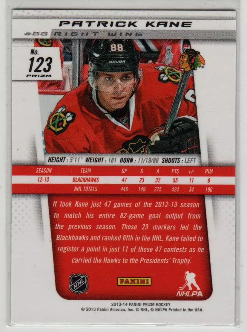 2013-14 Panini Prizm Prizms Green #123 Patrick Kane 1