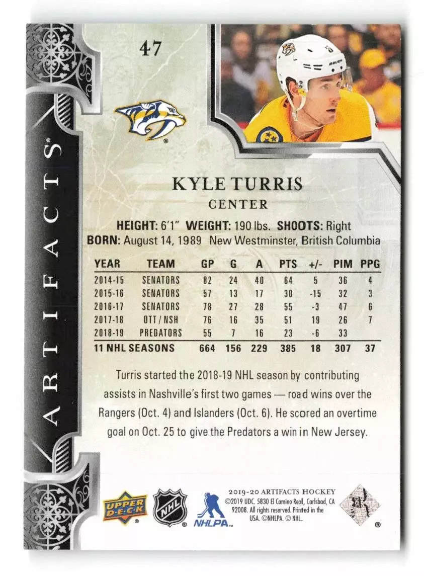 2019-20 Artifacts #47 Kyle Turris 1
