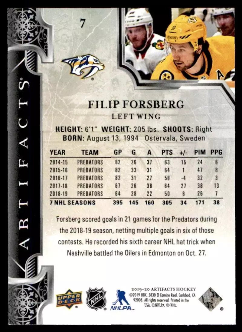 2019-20 Artifacts #7 Filip Forsberg 1