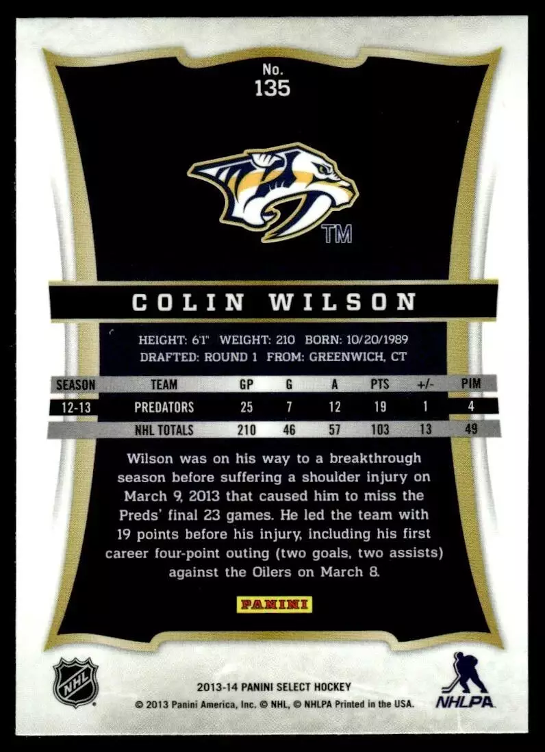 2013-14 Select #135 Colin Wilson 1