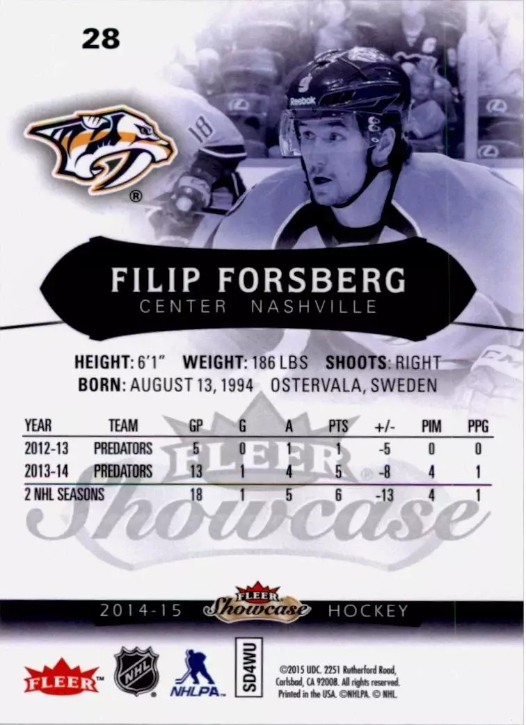 2014-15 Fleer Showcase #28 Filip Forsberg 1