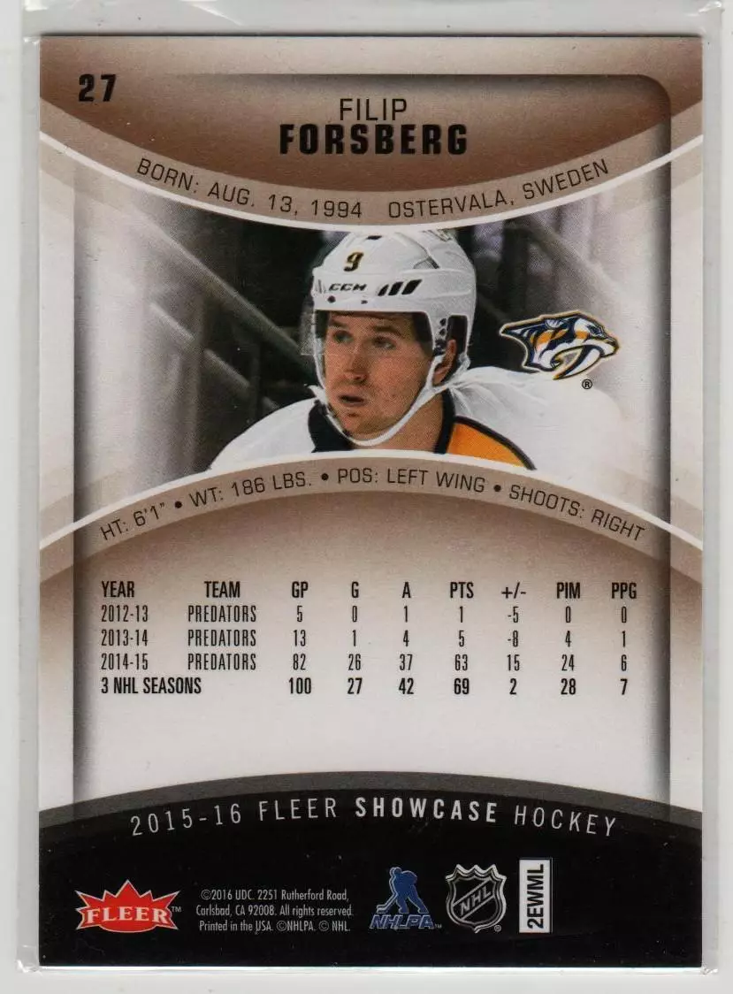 2015-16 Fleer Showcase #27 Filip Forsberg 1