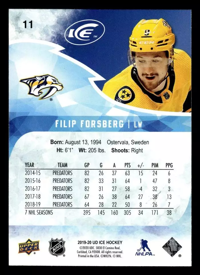 2019-20 Upper Deck Ice #11 Filip Forsberg 1